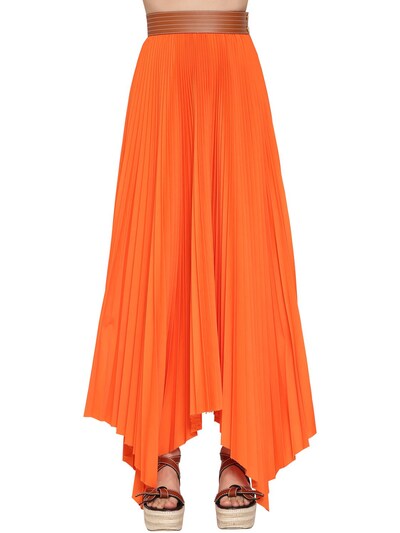LOEWE - High waist pleated cotton twill skirt - | Luisaviaroma