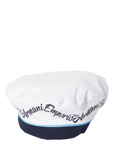 Emporio Armani - Logo printed cotton gabardine beret - White | Luisaviaroma
