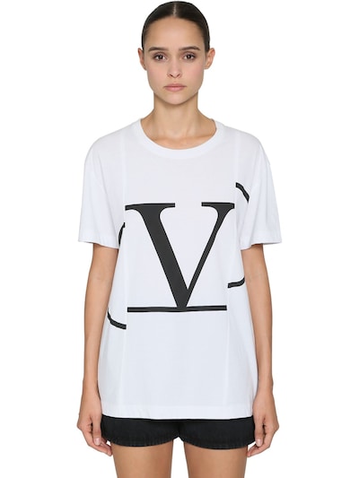 Valentino V Logo Print Cotton Jersey T Shirt Luisaviaroma