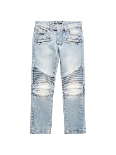 Stretch cotton denim biker jeans 