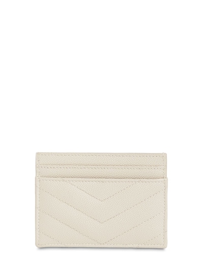Shop Saint Laurent Monogram Grained Leather Card Holder In White