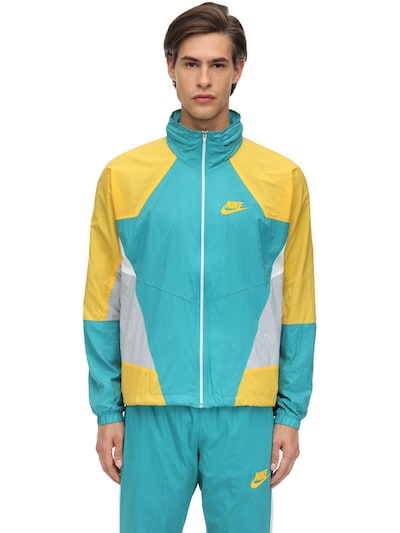 Nike Nsw Re-issue Hd Color Block Nylon Jacket In Teal,gold
