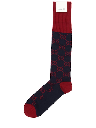 Gucci - Gg supreme logo cotton blend socks - Navy/Red | Luisaviaroma