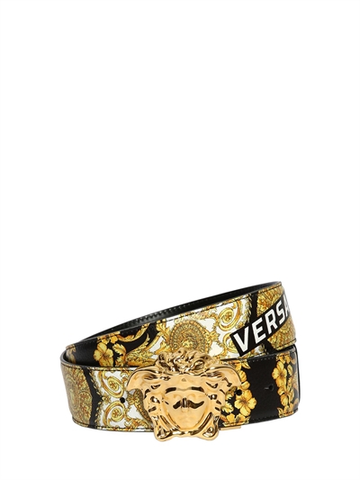 VERSACE - LOGO BAROQUE PRINT LEATHER BELT