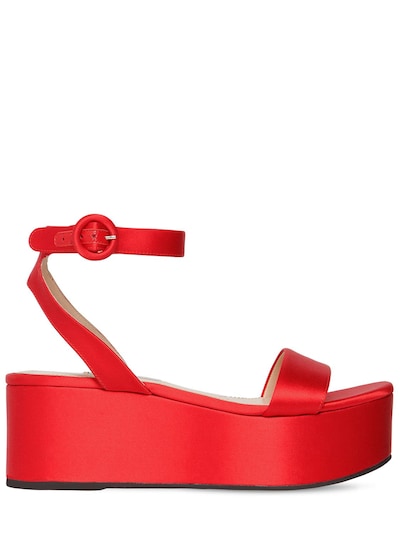 Prada - 60mm satin wedge sandals - Red | Luisaviaroma