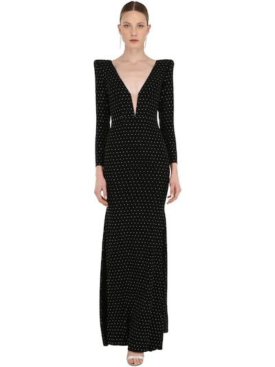 Alex Perry - Crystal embellished long crepe dress - Black | Luisaviaroma