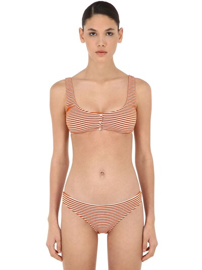 orange and white striped bikini