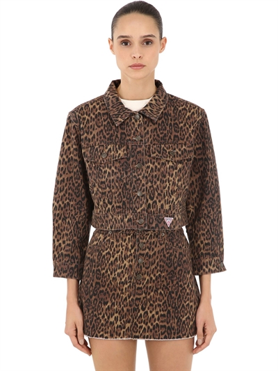 Leo print cotton denim jacket - Brown 