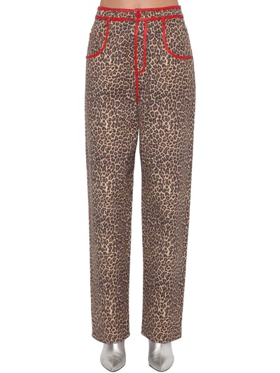 Annakiki Leopard Print Cotton Denim Pant