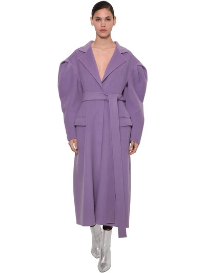 Annakiki Balloon Sleeves Wool Cloth Coat In Purple
