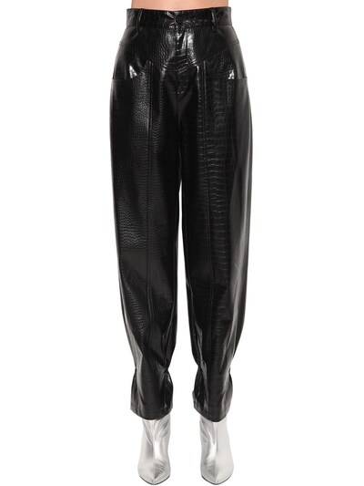 Annakiki Huawei Croc Embossed Faux Leather Trousers In Black