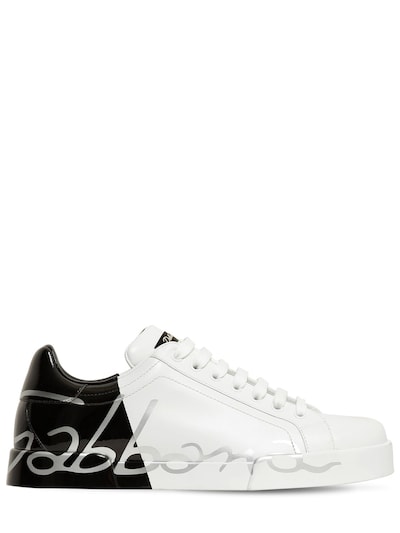Dolce & Gabbana Two Tone Leather Sneakers In White