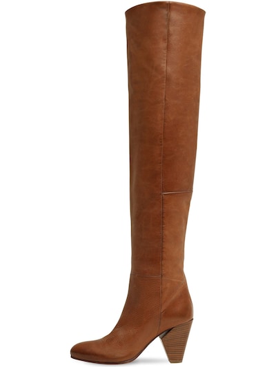 brown leather over the knee boots