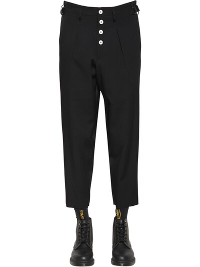 Yohji Yamamoto Gabardine Wool Pants W/ Buttons In Black
