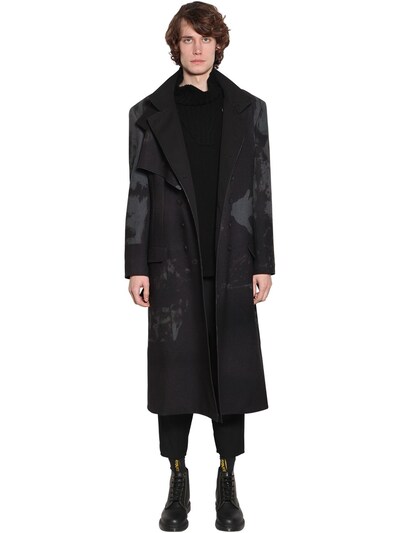 Yohji Yamamoto - Yohji hand printed wool blend coat - Black | Luisaviaroma