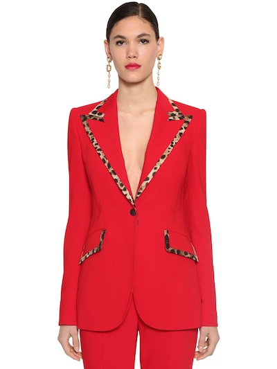 Dolce & Gabbana Leopard-print Trimmed Wool-blend Blazer In Red,leopard