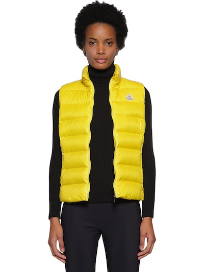 Moncler Ghany Shiny Quilted Puffer Vest In Yellow