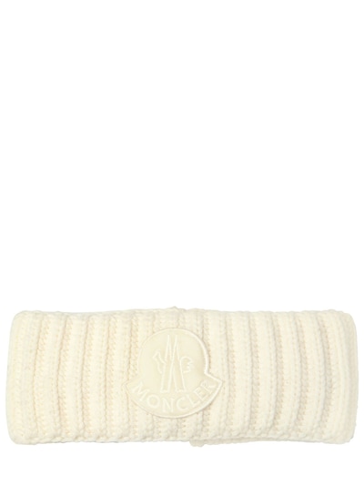 Moncler Wool Rib Knit Headband W/ Velvet Patch In White