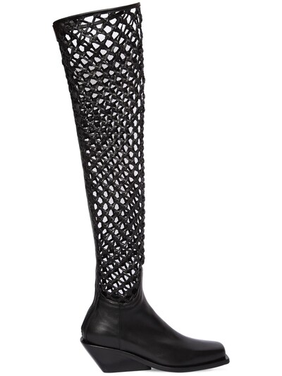 Ann Demeulemeester 50mm Woven Leather Over The Knee Boots In Black