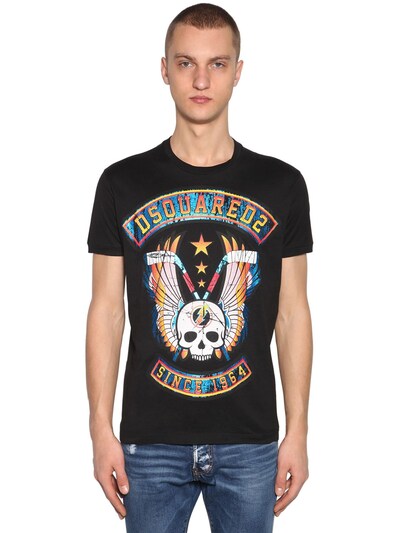 DSQUARED2 PRINTED COTTON JERSEY T-SHIRT,70I04Y042-OTAW0