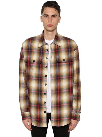 Dsquared2 Cotton Shirt Jacket W/ Faux Shearling In Ochre