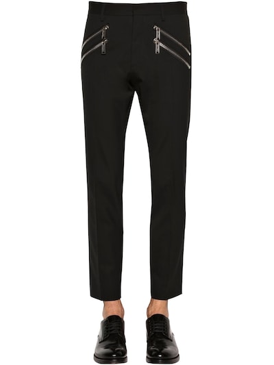 Dsquared2 Cool Guy Double Zip Stretch Wool Pants In Black