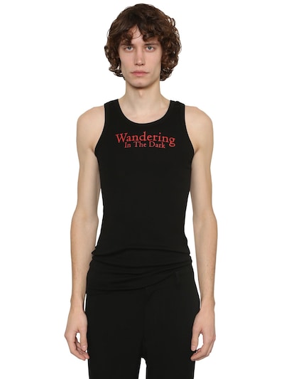 Ann Demeulemeester Printed Cotton Jersey Tank Top In Black