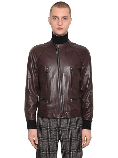 Dolce & Gabbana Plongé Leather Blouson Jacket In Brown