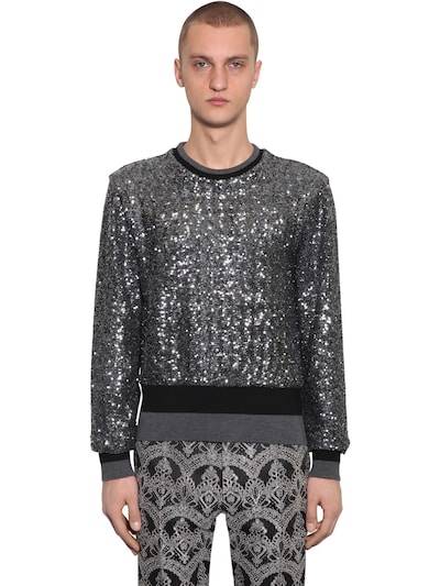 Dolce & Gabbana - Embellished techno knit sweater - Grey | Luisaviaroma