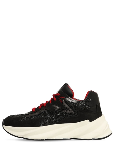 Elena Iachi 50mm Glittered Leather Sneakers In Black