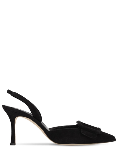 Manolo Blahnik 70mm Maysli Suede Slingback Pumps In Black