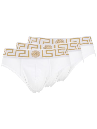 Versace Pack Of 3 Stretch Cotton Briefs In White
