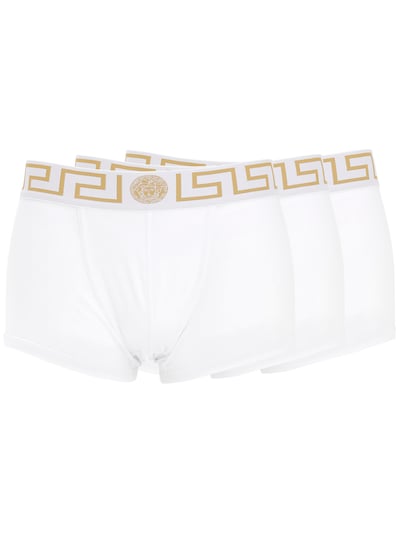 Versace Pack Of 3 Stretch Cotton Boxer Briefs In White