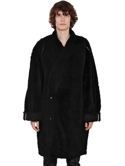 Rick Owens Suger Waxy Hair Out Shearling Coat In Black