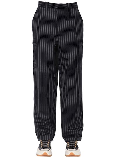 Jw Anderson Pinstripe Virgin Wool Blend Trousers In Navy