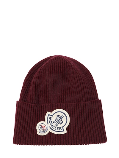 Moncler Wool & Cashmere Beanie W/ Double Patch In Bordeaux