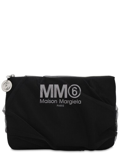 Mm6 Maison Margiela Medium Techno & Tulle Clutch In Black