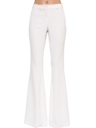 white high waisted flared trousers