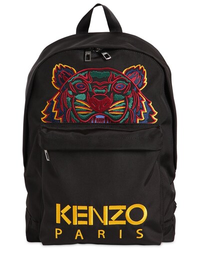Kenzo Tiger Embroidered Techno Canvas Backpack In Black