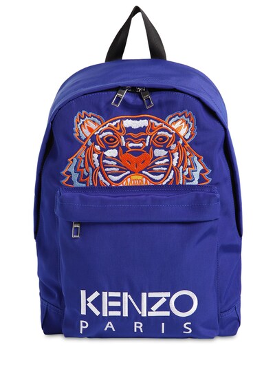 Kenzo Tiger Embroidered Techno Canvas Backpack In Blue