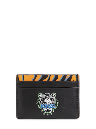 Kenzo 'tiny Tiger' Leather Card Holder In Black