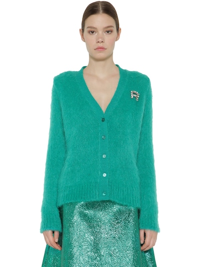 Rochas Embellished Mohair Blend Knit Cardigan In Petrol