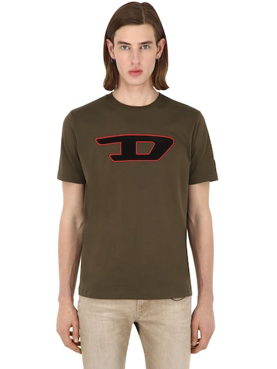 Diesel D Logo Patch Cotton Jersey T-shirt In Dark Green