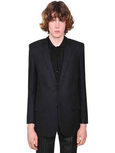 Saint Laurent Striped Wool Jacket In Black