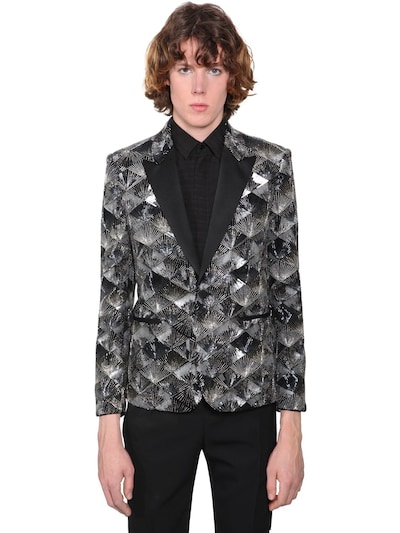 Saint Laurent Sequined Cotton Velvet Evening Jacket In Black