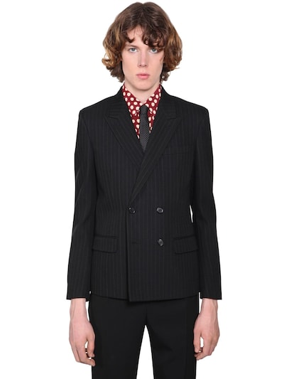 SAINT LAURENT DOUBLE BREASTED STRIPED WOOL JACKET,70I25Z020-MTA3MW2