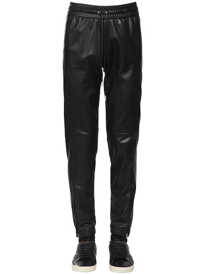 Saint Laurent Nappa Leather Track Trousers In Black