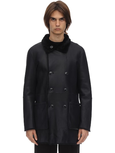 Giorgio Armani Reversible Double Breasted Coat In Navy