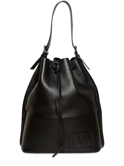 Valentino Garavani Embossed V Logo Leather Bucket Bag In Black