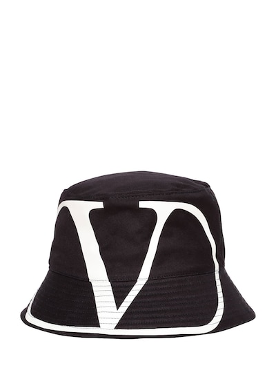 Valentino Garavani V Logo Printed Cotton Bucket Hat In Navy
